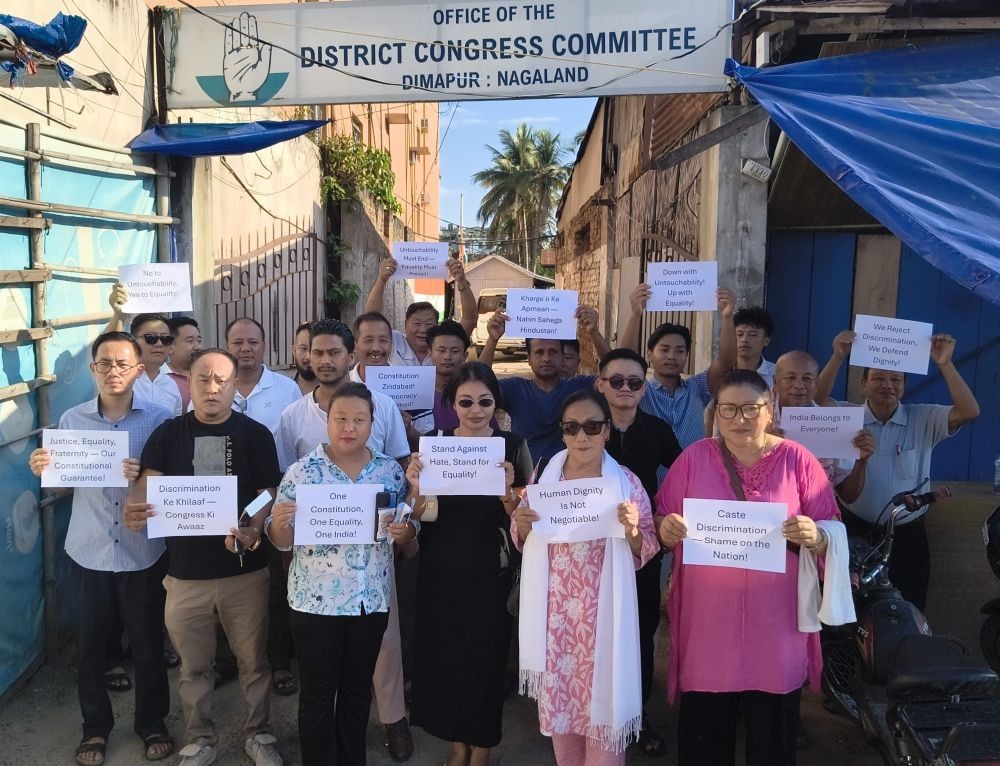 Members of the DCC during the protest held at Congress Bhavan in Dimapur on August 14.